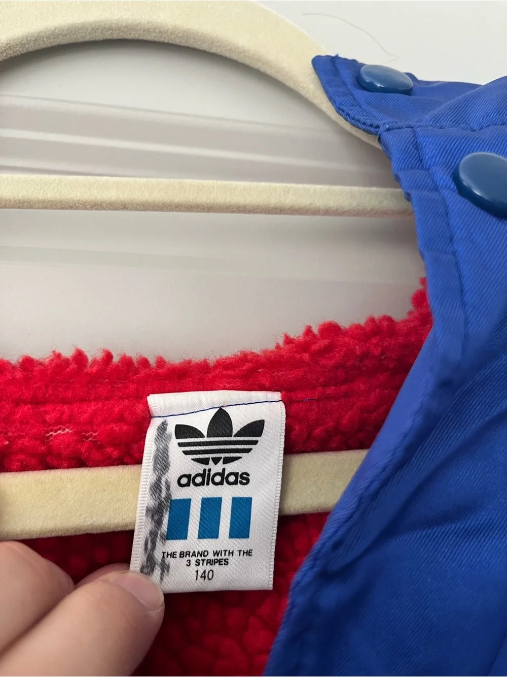 Vintage Men Blue Adidas Jacket with red fleece lining